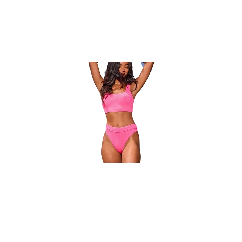 Billabong Bikini Set Womens Small Neon‎ Pink Excellent Smocked Square Neck Surf